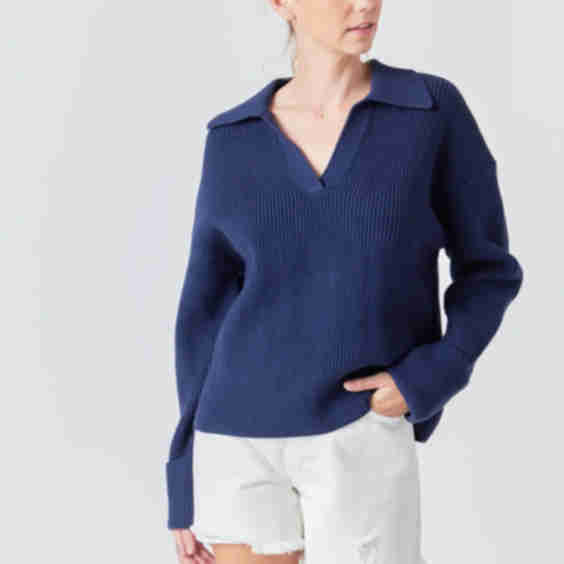 Collar V Neck Knit Top