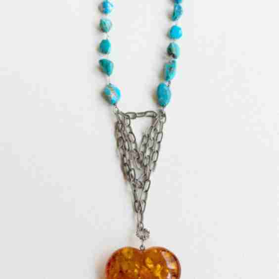One of a Kind Vintage Arizona with Baltic Amber Heart Necklace