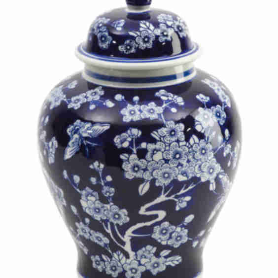 12in Ceramic Blossom Cluster Chinoiserie Jar with Lid