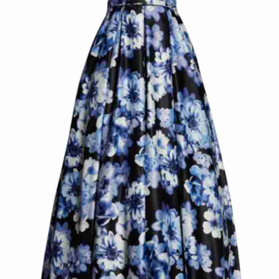 Floral Print Strapless Satin Evening Dress