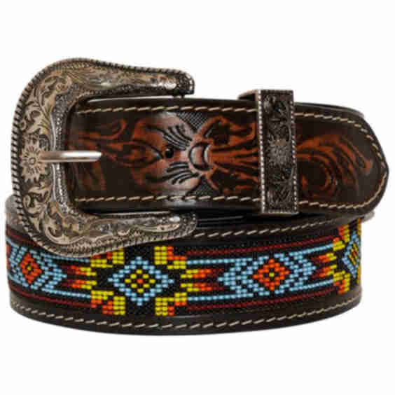 Polychrome Southwestern Hand-Tooled Leather Belt