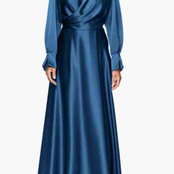 Spread Collar Long Sleeve Satin Gown