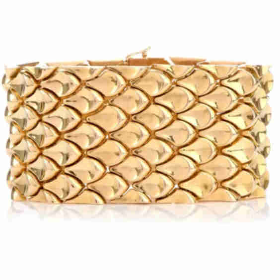 Vintage Retro Gold Wide Fish Scales Link Bracelet