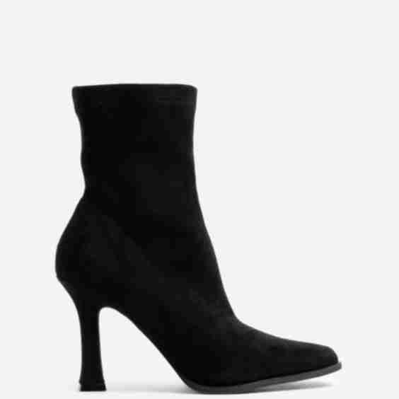  Suede Square Toe Heeled Sock Boot