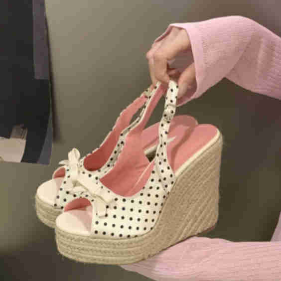 Polka Dot Wedge Espadrille Heels