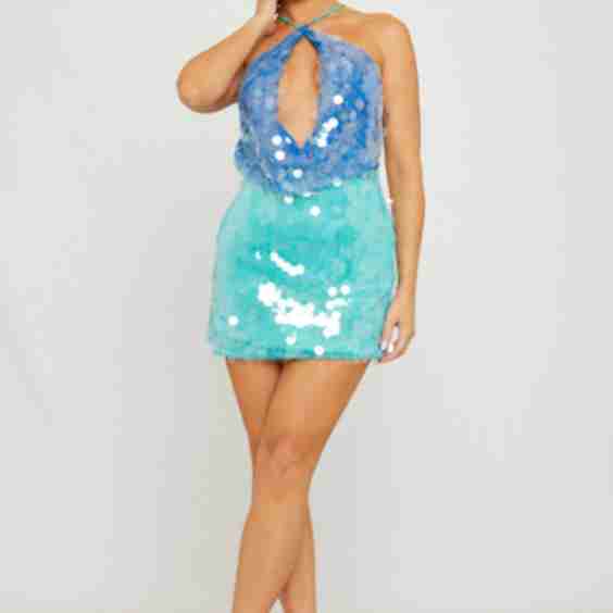 Ombre Sequin Halter Mini Dress