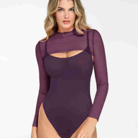 Shapewear Long Sleeve Mesh Shrug Sculpting Bodysuit Set