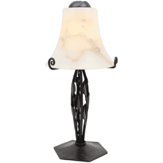 French Art Deco Alabaster & Wrought-iron Table Lamp, 1925