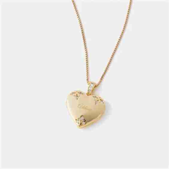 Engraved Gold Plated Pave Heart Locket