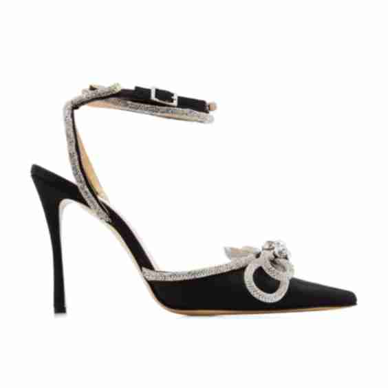 Double Bow Crystal Embellished Satin Pumps