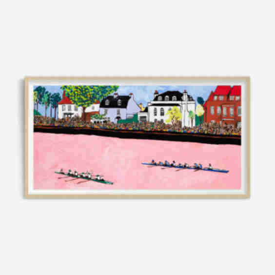Boat Race Finale on Pink River Maximalist Fauvist Sports Painting After Matisse Wall Art
