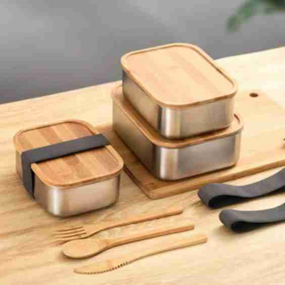 Stainless Steel Lunchbox with Wooden Lid