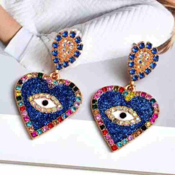 Rhinestone Heart Eye Earrings