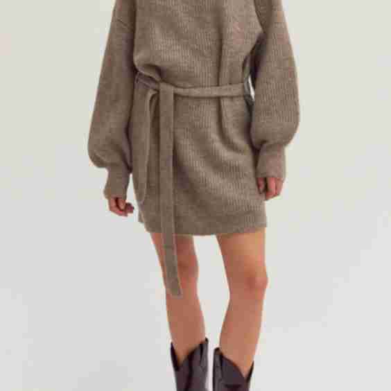 Turtleneck Belted Mini Sweater Dress