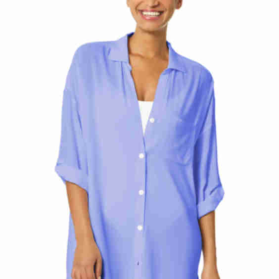 Live In Color Periwinkle Button Down Shirt Swimsuit Cover Up