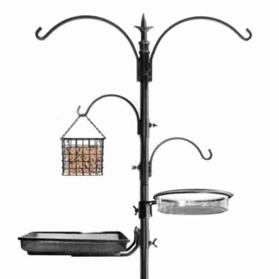 Bird Feeding Station, 22" Wide x 91" Tall with Top Hook, Two Small Arms and Water Dish