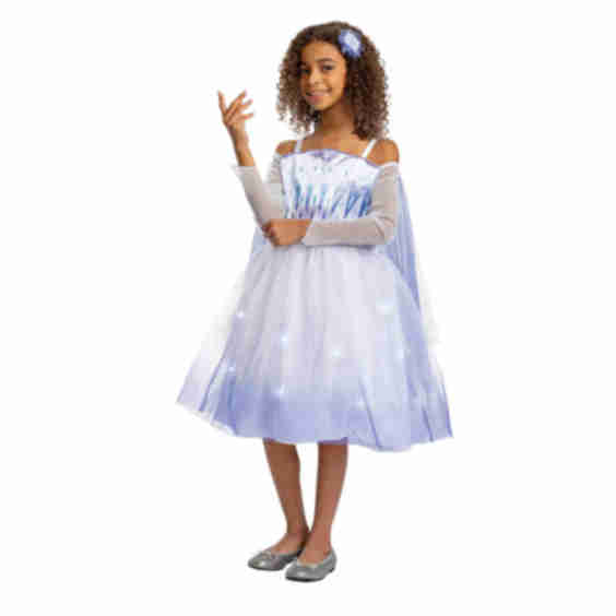 Disney Frozen 2 Elsa Deluxe Light Up Kids Halloween Costume Dress With Headpiece