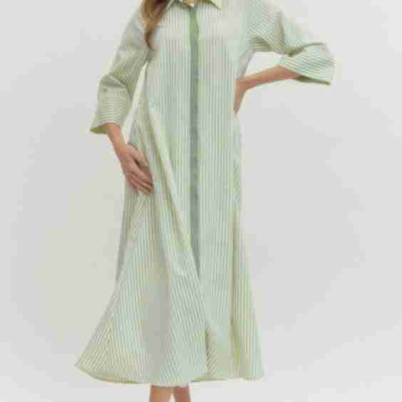 Striped 3/4 Sleeve Midi Dress