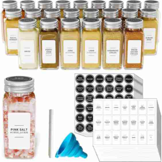 24 Pcs 4oz Spice Jars with 378 Labels