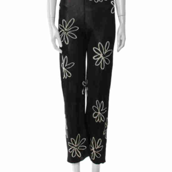 Wool Floral Print Straight Leg Pants