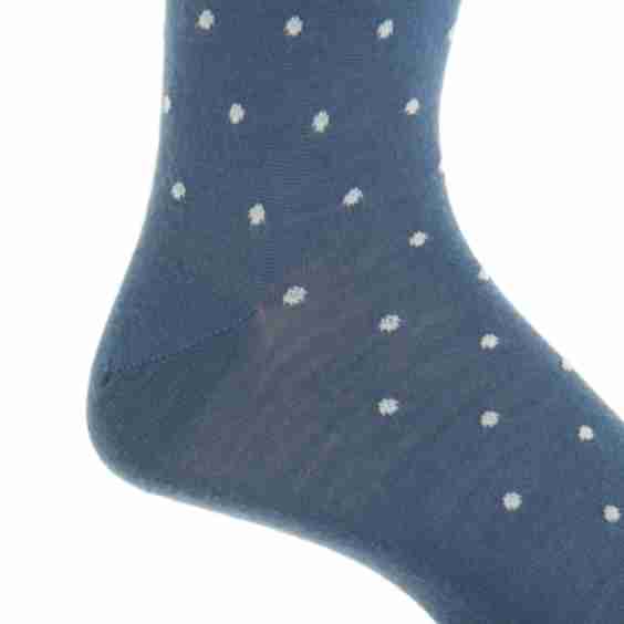 Bay Blue with Ash Dot Fine Merino Wool Sock Linked Toe Mid-Calf