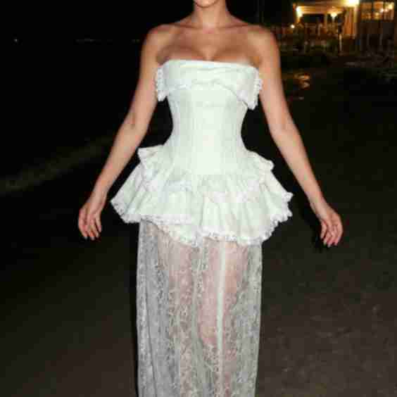 Strapless Peplum Lace Maxi Dress 