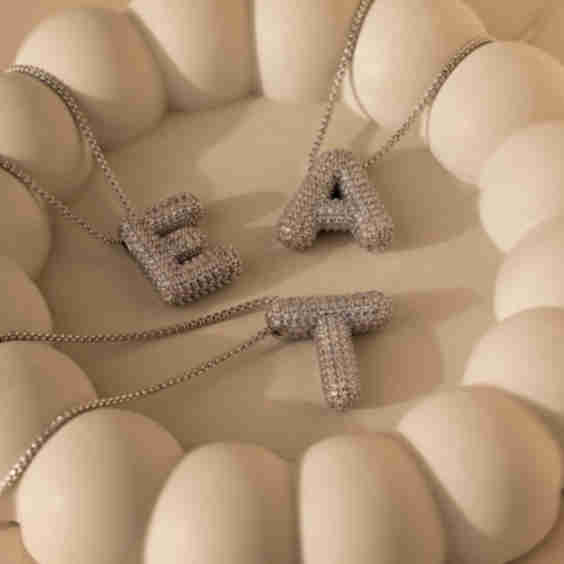 Pave Puff Letter Necklace