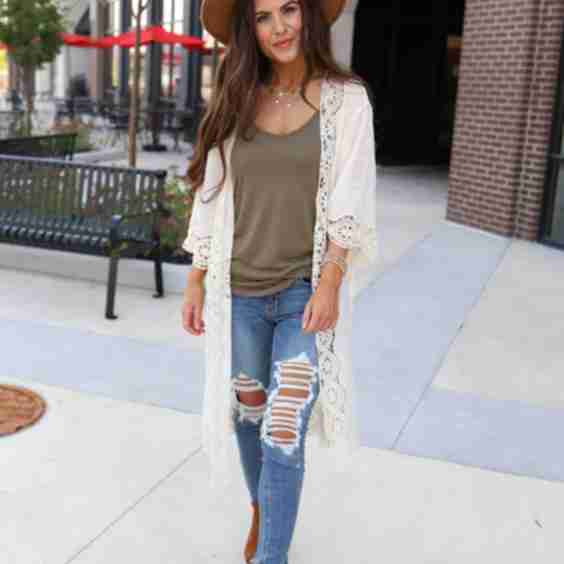 Adoria Crochet Detailed Kimono Duster 