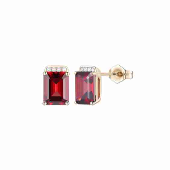 Emerald-Cut Garnet and Diamond Accent Earrings