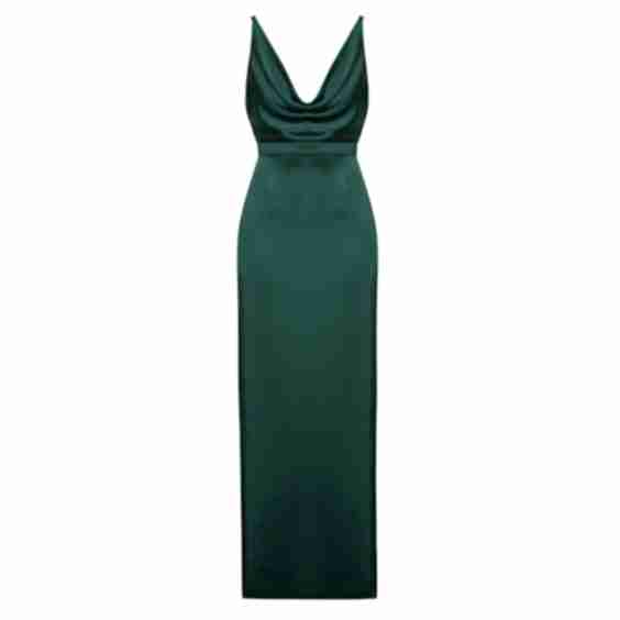 Amila Deep Green Maxi Dress With Open Back