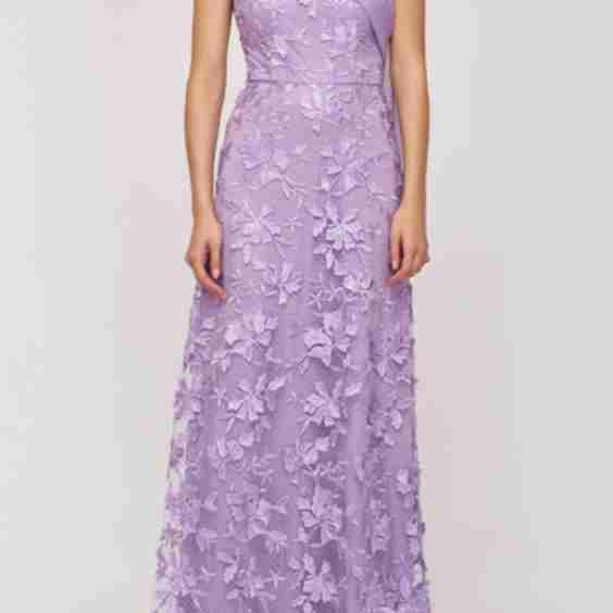Nola Embroidered Floral Scarf Detail One-Shoulder Gown