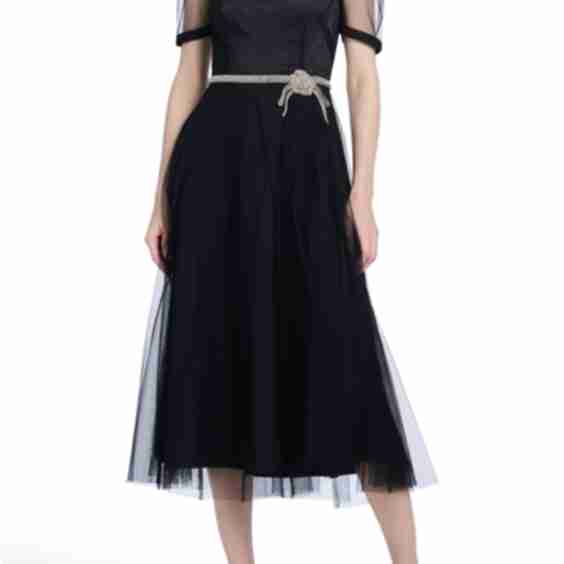 Tulle Overlay Illusion Neck Midi Cocktail Dress