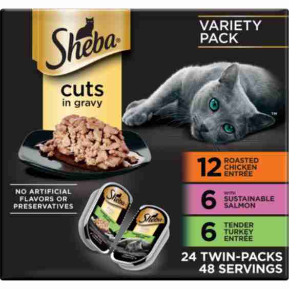 Perfect Portions Cuts in Gravy Roasted Chicken Entrée, Sustainable Salmon Entrée, and Tender Turkey Entrée Pet Food