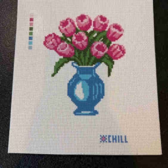 Pink Tulips Needlepoint Kit - (Everything included and pre-assembled) - Flower Series