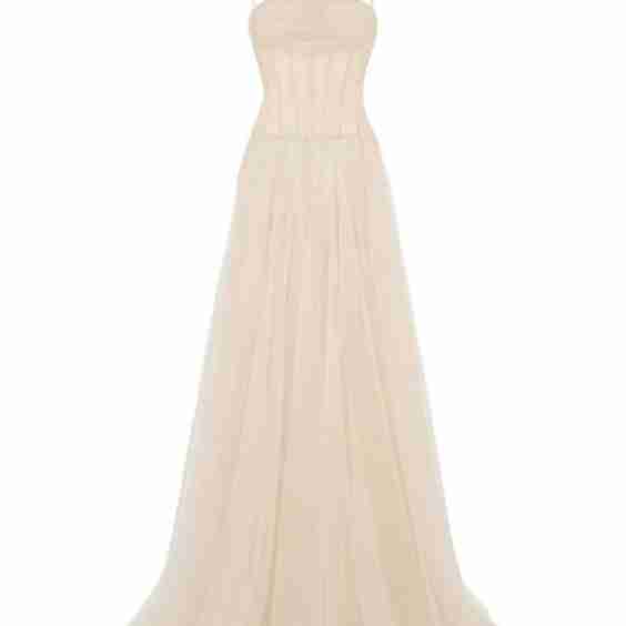 Sheer Corset Strap Mesh Floor Length Gown