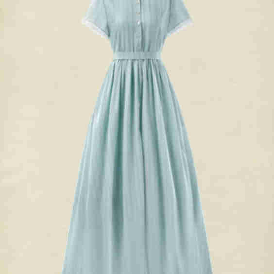 Maxi Dress Vintage Summer Natural A Line Lace Collar Short Sleeves 