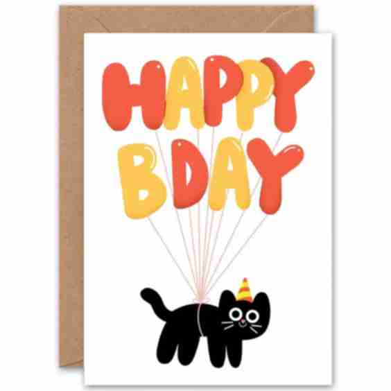 Happy Birthday Cat Balloons Greeting Card