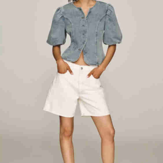 Washed Denim Puff Sleeve Jacket