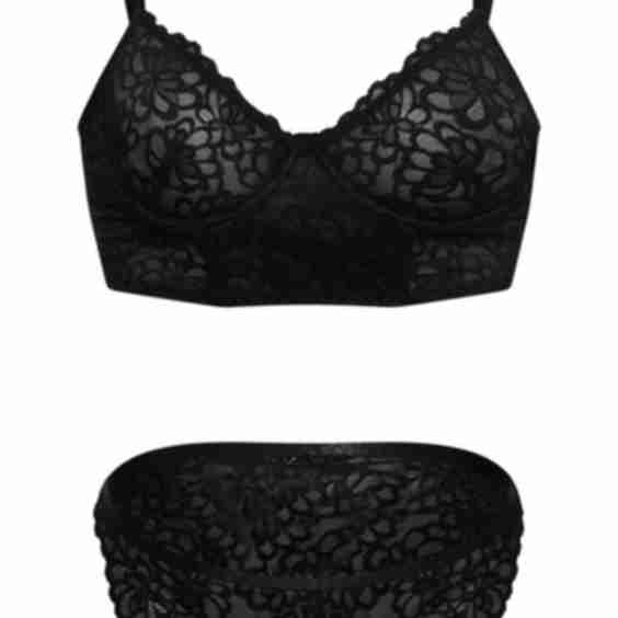 Floral Scalloped Edge Lace Longline Bra and Panties Set