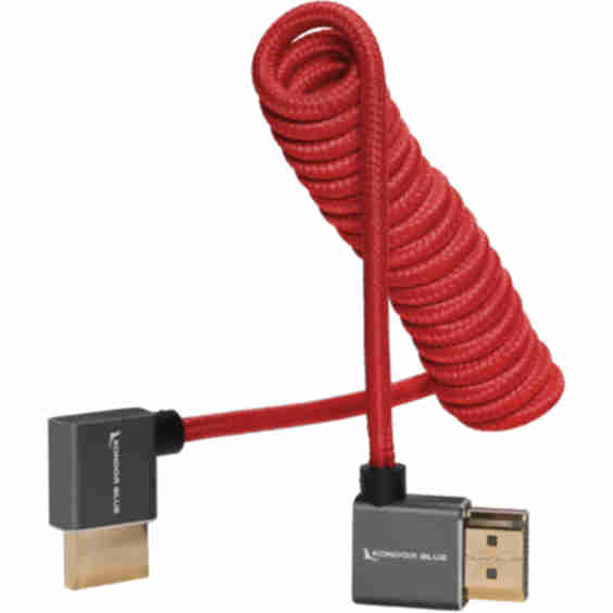 Right-Angle Full-HDMI Cable for On-Camera Monitors 12"-24" - Braided Coiled