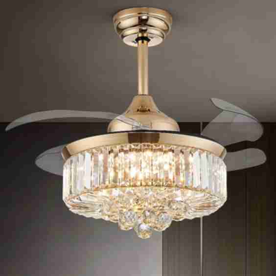 Antoine 36-in Modern Gold Retractable Crystal Chandelier Ceiling Fan with Light. 
