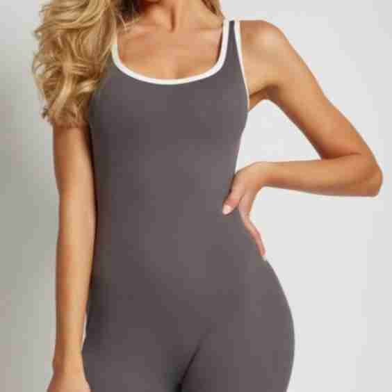 Charcoal Grey Active Unitard With Contrast Binding