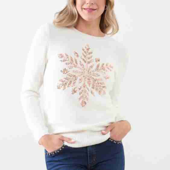 Ivory Snowflake Holiday Crew Neck Sweater