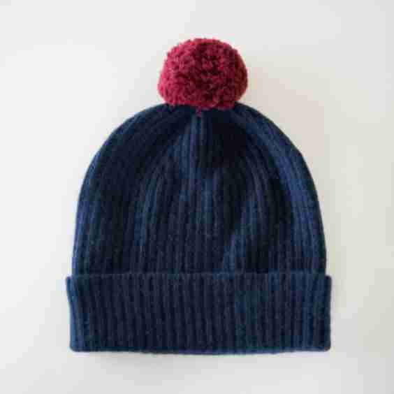 Cashmere Ribbed Beanie and Pom Pom