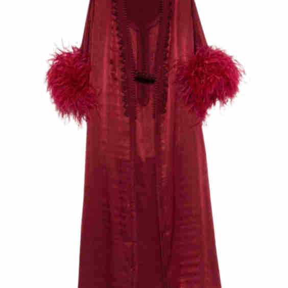 Embroidered Feathered Kaftan Set