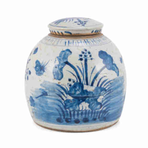 Vintage Ming Jar Plum Lily Pad Motif