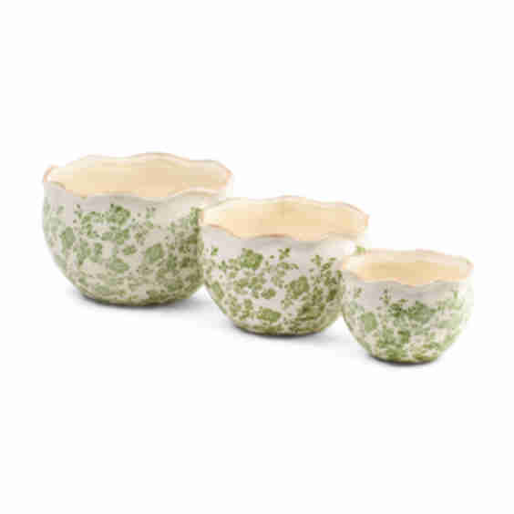 3pc Ceramic Floral Planters Set