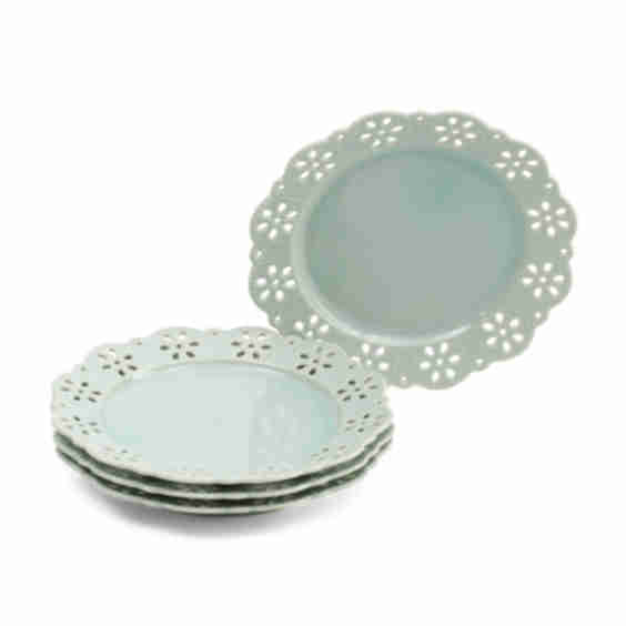 4pk Porcelain Cut Out Floral Dessert Plates