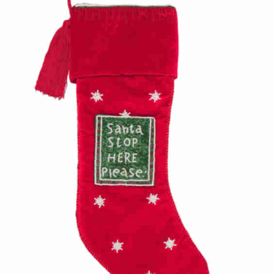 Santa Stop Here Please Velvet Stocking
