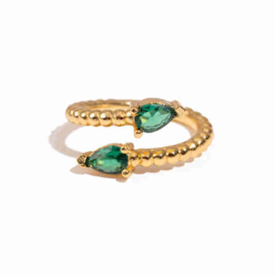 Emerald Teardrop Glow Gold Adjustable Ring